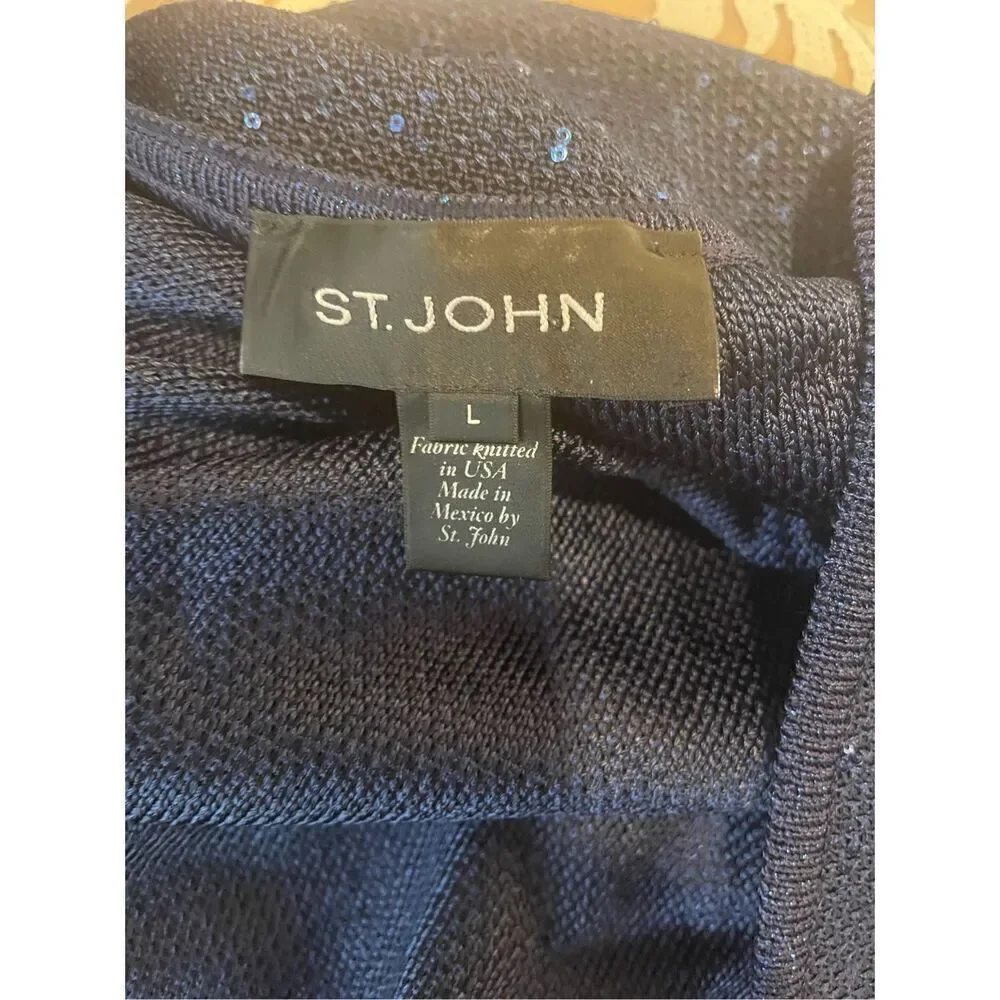 St. John Blue Knit Cardigan Coat Sequin Sparkle Size Large - Picture 7 of 8